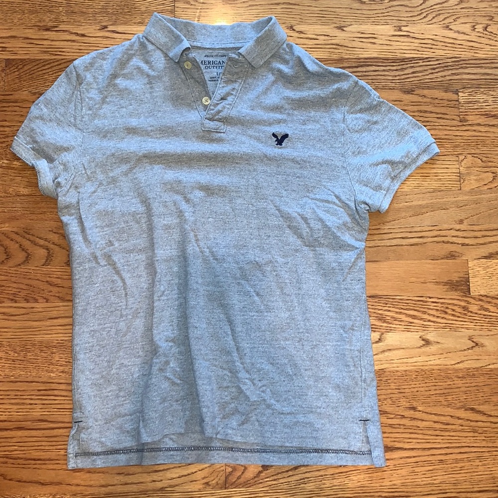 American Eagle Men’s Athletic Fit Polo Gray, Large